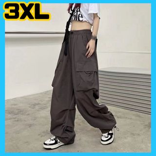 グレー 3XL パラシュートカーゴパンツ　ワイドパンツ　ストリート　カーゴパンツ(ワークパンツ/カーゴパンツ)