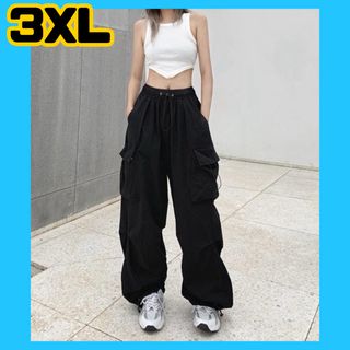 ブラック 3XL パラシュートカーゴパンツ ワイドパンツ カーゴパンツ 新品(ワークパンツ/カーゴパンツ)