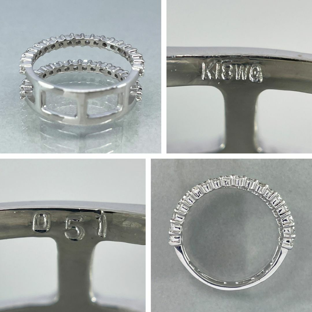 K18wg 天然ダイヤモンド 0.51ct ハーフエタニティリング レディースのアクセサリー(リング(指輪))の商品写真