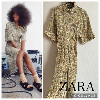 ザラ(ZARA)のZARA 小花柄ロングスリットシャツワンピース(ロングワンピース/マキシワンピース)