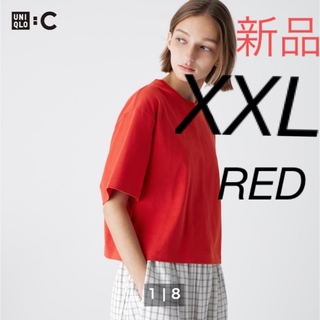ユニクロ(UNIQLO)のUNIQLO:CコットンオーバーサイズクロップドT（半袖）XXL/赤(Tシャツ(半袖/袖なし))