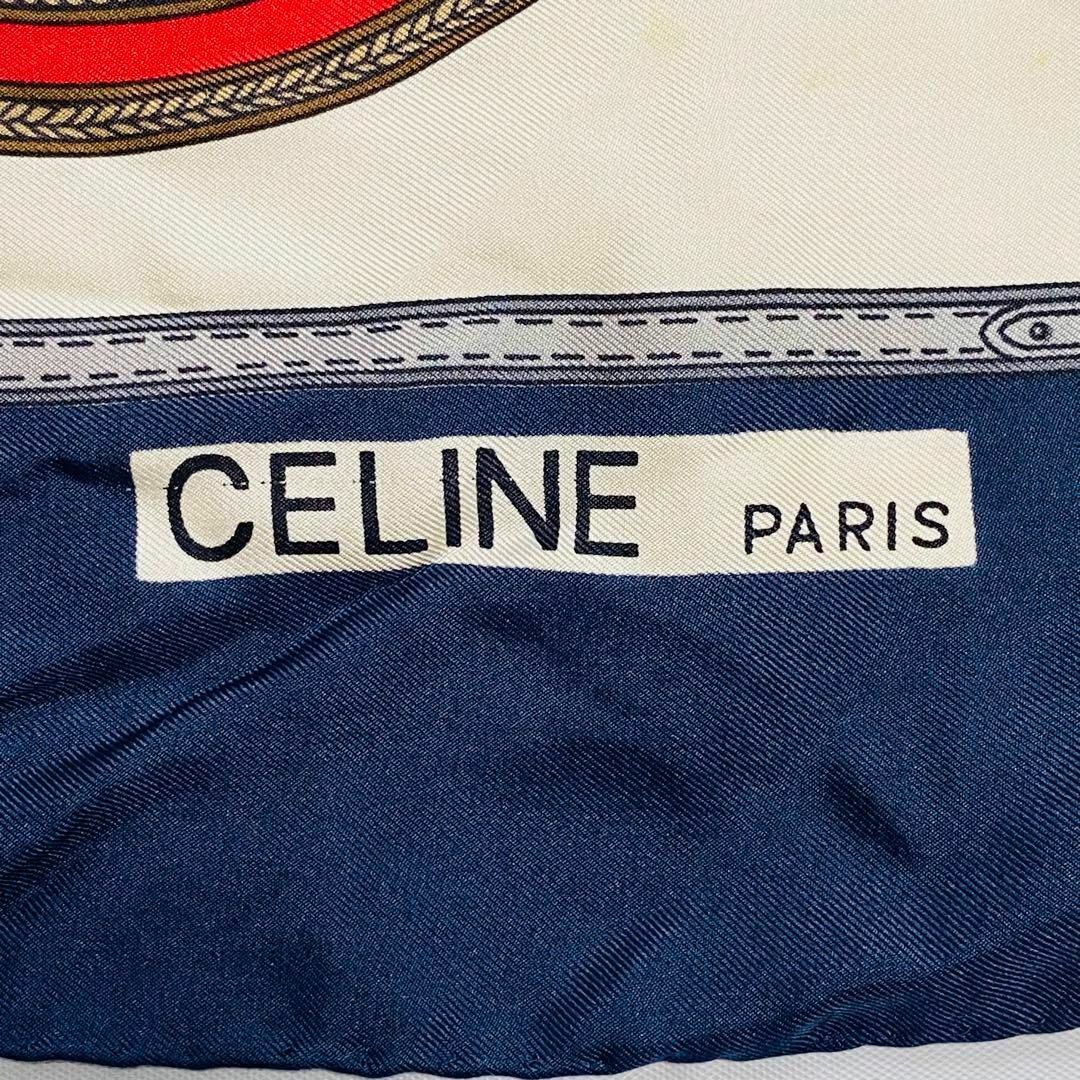 celine(セリーヌ)の★CELINE★ スカーフ 大判 馬 チェック ネイビー ホワイト レッド レディースのファッション小物(バンダナ/スカーフ)の商品写真