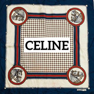 celine - ★CELINE★ スカーフ 大判 馬 チェック ネイビー ホワイト レッド