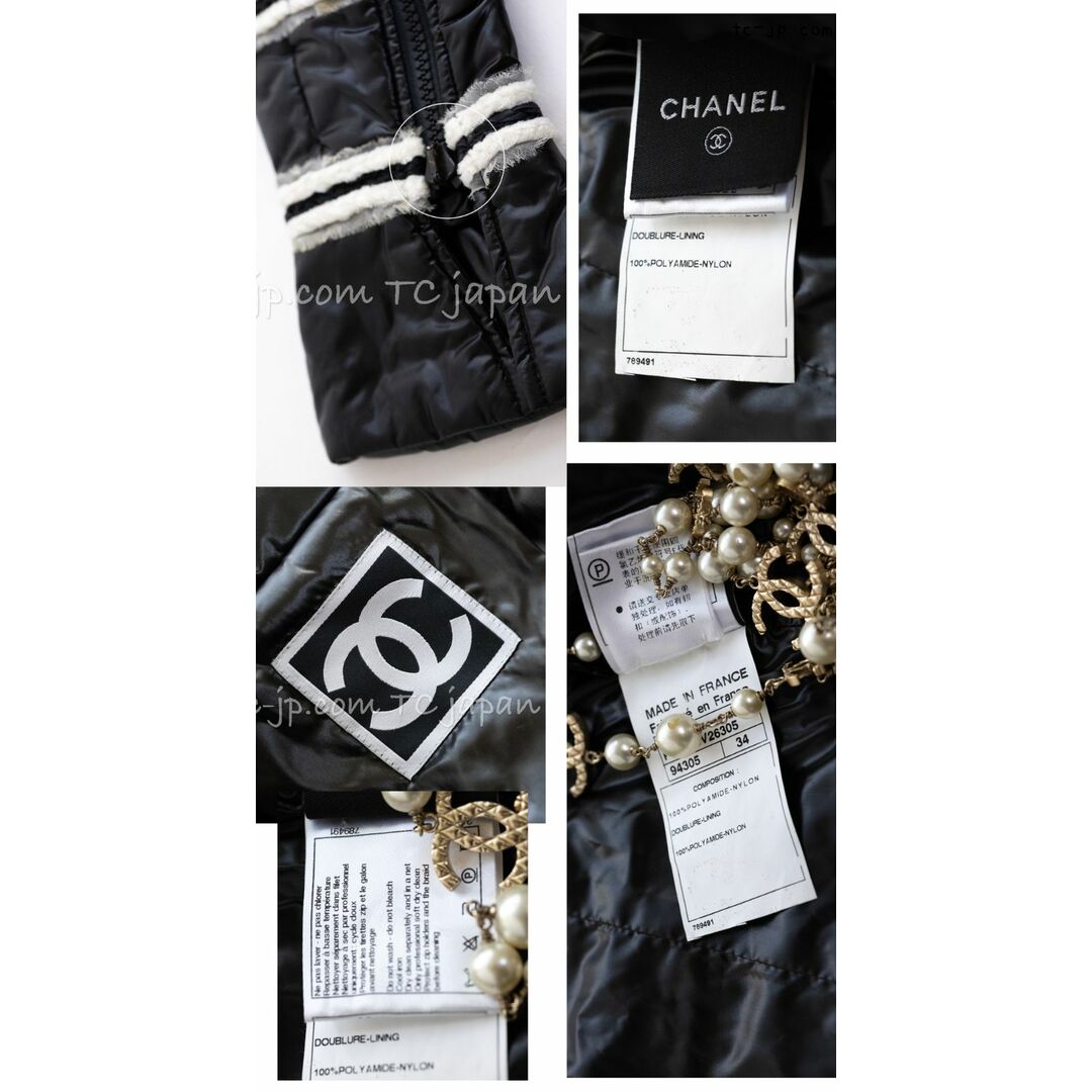 CHANEL(シャネル)のシャネル コート CHANEL ブラック ホワイト 中綿パフ ジッパー ジャケット スポーツライン 美品 34 レディースのジャケット/アウター(ナイロンジャケット)の商品写真