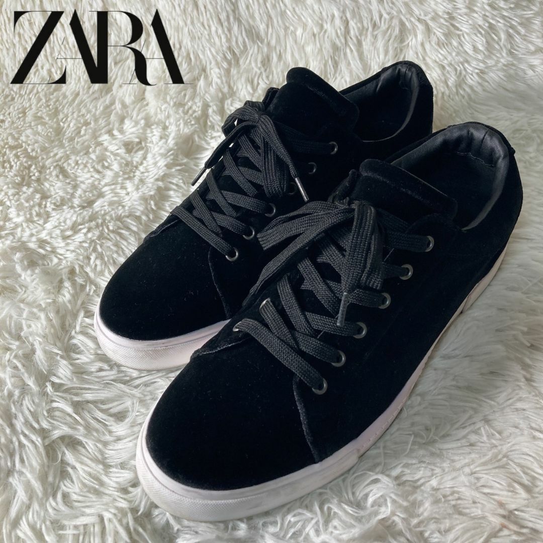 ZARA(ザラ)の極美品 ZARA MAN ザラ ベロア レースアップスニーカー ブラック 28 メンズの靴/シューズ(ドレス/ビジネス)の商品写真