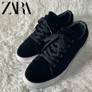 ザラ(ZARA)の極美品 ZARA MAN ザラ ベロア レースアップスニーカー ブラック 28(ドレス/ビジネス)