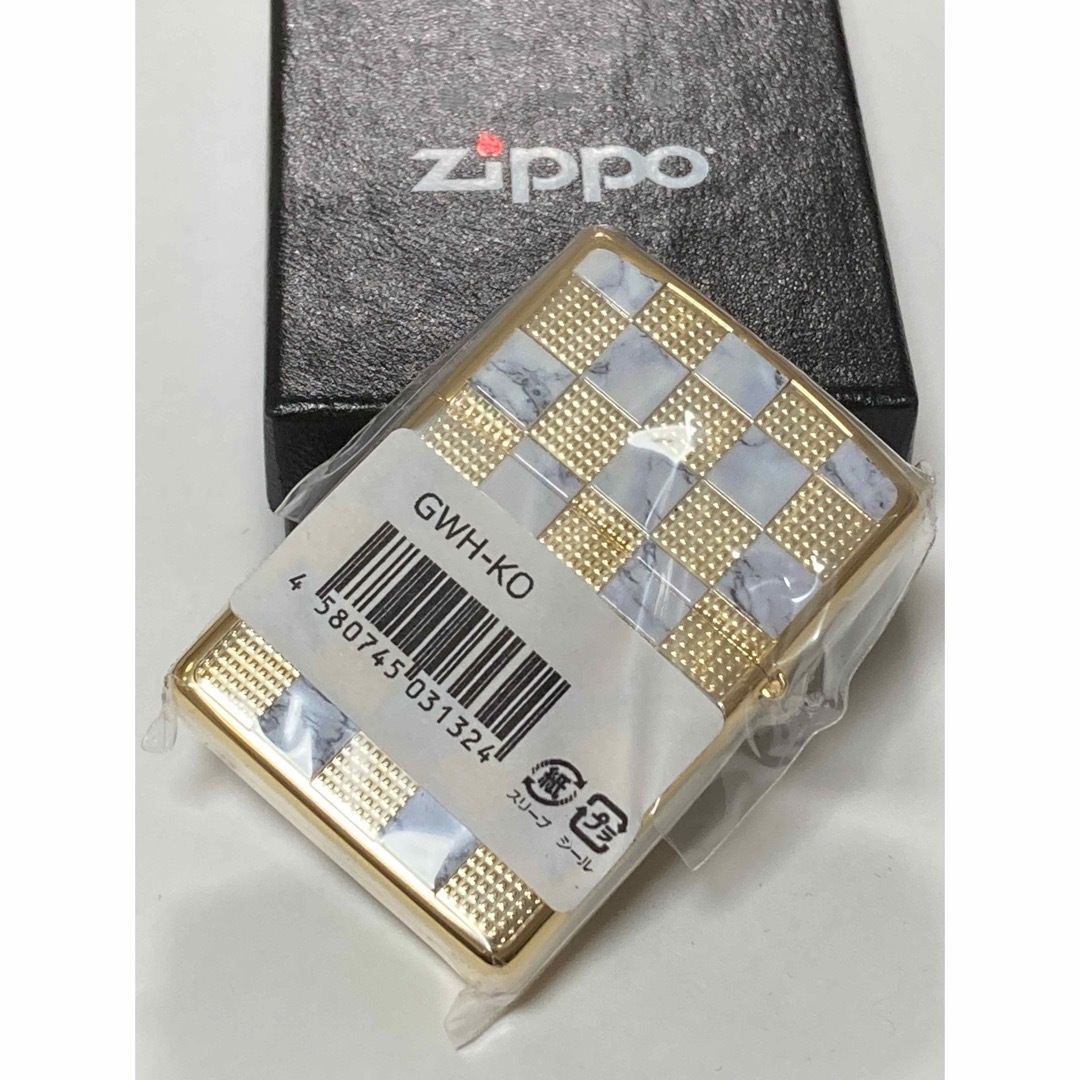 大理石 柄 ゴールド チェック ホワイト ZIPPO メンズのファッション小物(タバコグッズ)の商品写真