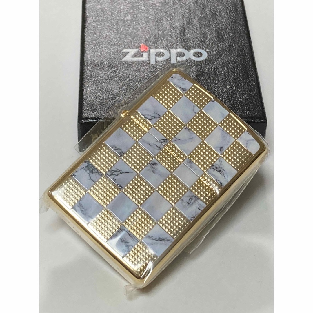 大理石 柄 ゴールド チェック ホワイト ZIPPO メンズのファッション小物(タバコグッズ)の商品写真