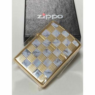 大理石 柄 ゴールド チェック ホワイト ZIPPO(タバコグッズ)