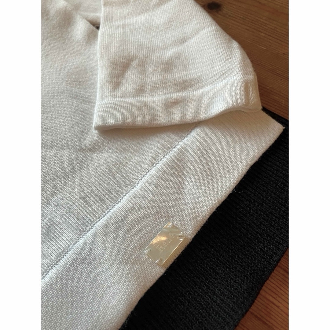 René(ルネ)の白×黒Vネック七分袖ニット レディースのトップス(ニット/セーター)の商品写真