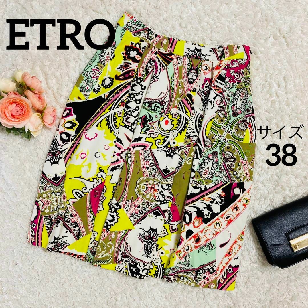 ETRO(エトロ)の美品★エトロ★フレアスカート★総柄★前プリーツ★派手可愛い★38★イタリア製 レディースのスカート(ひざ丈スカート)の商品写真