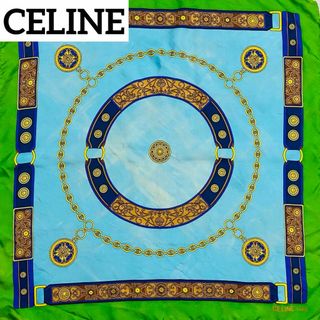 セリーヌ(celine)の★CELINE★ スカーフ チェーン ベルト シルク グリーン スカイブルー(バンダナ/スカーフ)