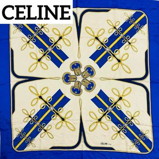 セリーヌ(celine)の★CELINE★ スカーフ 大判 ロープ ブルー ホワイト 縁縫い無し(バンダナ/スカーフ)