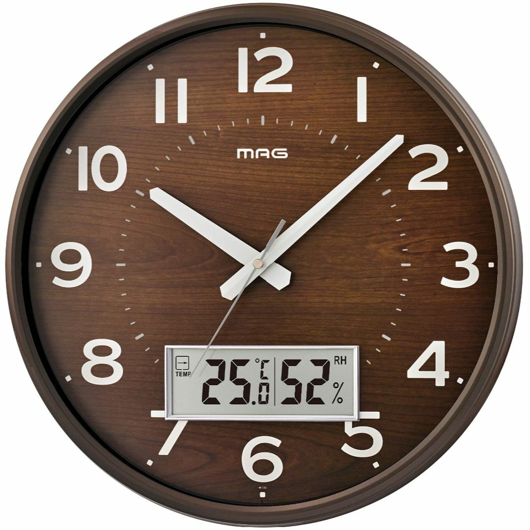 【色: ブラウン】MAG(マグ) 掛け時計 電波時計 アナログ ゴーフル 温度置時計
