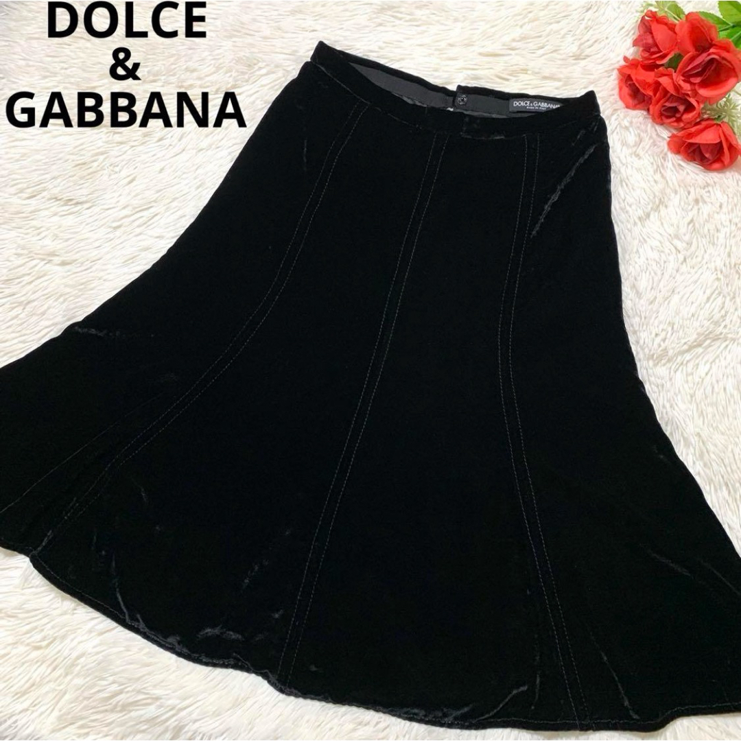 DOLCE&GABBANA(ドルチェアンドガッバーナ)の【美品】DOLCE & GABBANA フレアスカート ベロア シルクブレンド レディースのスカート(ひざ丈スカート)の商品写真