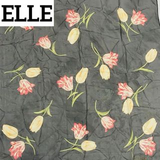 ELLE - ★ELLE★ スカーフ シフォン 花 チューリップ シルク ブラック