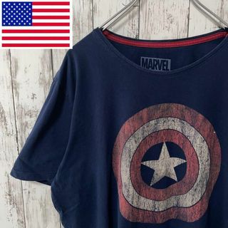 マーベル(MARVEL)のアメリカ古着 MARVELマーベル キャプテンアメリカ ロゴTシャツ 紺　メンズ(Tシャツ/カットソー(半袖/袖なし))