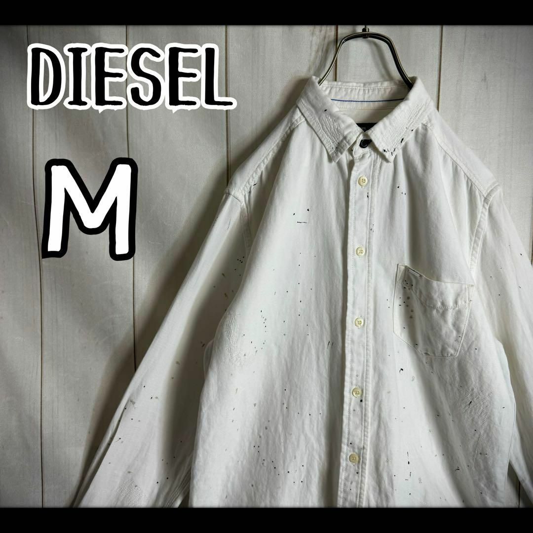 DIESEL(ディーゼル)の【希少デザイン】　長袖シャツ　ペイント加工　ヴィンテージ加工　ロゴチャーム　Ｍ メンズのトップス(Tシャツ/カットソー(七分/長袖))の商品写真