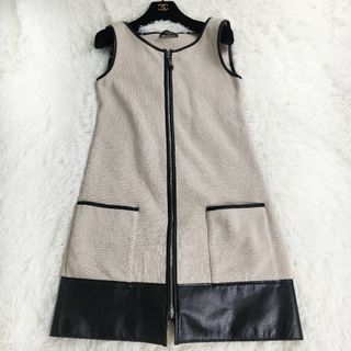 FOXEY - 極美品　FOXEY　フォクシー　ベストジレ　リネン　カウレザー　38　M