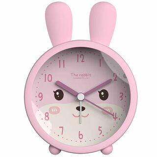 【色: ピンク】ウサギ模様 目覚まし時計 子供用 子供 置き時計 勉強用時計 ナ(置時計)