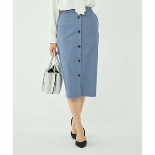 ユナイテッドアローズグリーンレーベルリラクシング(UNITED ARROWS green label relaxing)の【LT.BLUE】シャンブレー サテン フロントボタン タイトスカート -ストレッチ-(ロングスカート)