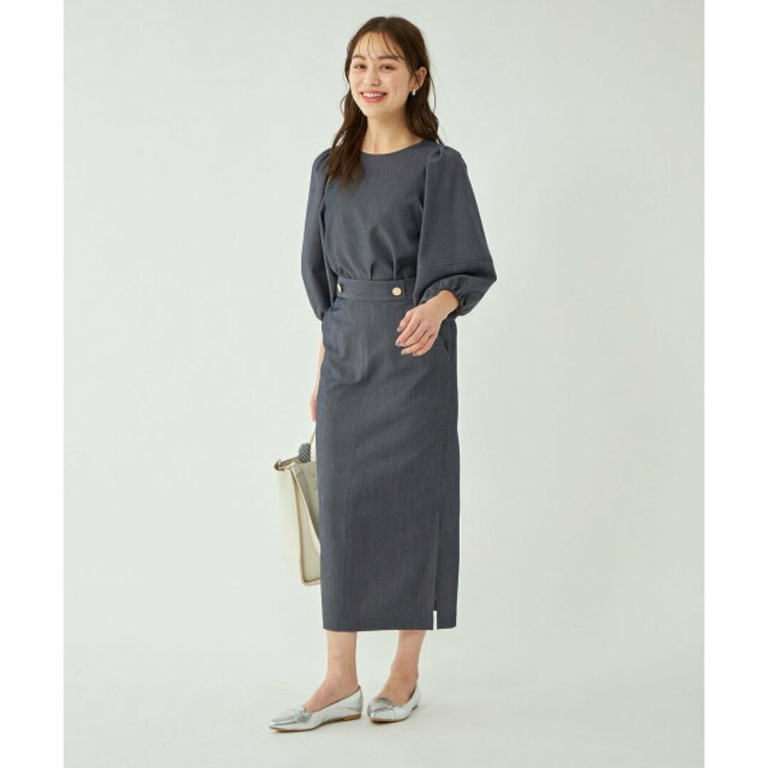 UNITED ARROWS green label relaxing(ユナイテッドアローズグリーンレーベルリラクシング)の【NAVY】シャンブレー Iライン ロング タイトスカート -ストレッチ・接触冷感- レディースのスカート(ロングスカート)の商品写真