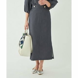 ユナイテッドアローズグリーンレーベルリラクシング(UNITED ARROWS green label relaxing)の【NAVY】シャンブレー Iライン ロング タイトスカート -ストレッチ・接触冷感-(ロングスカート)