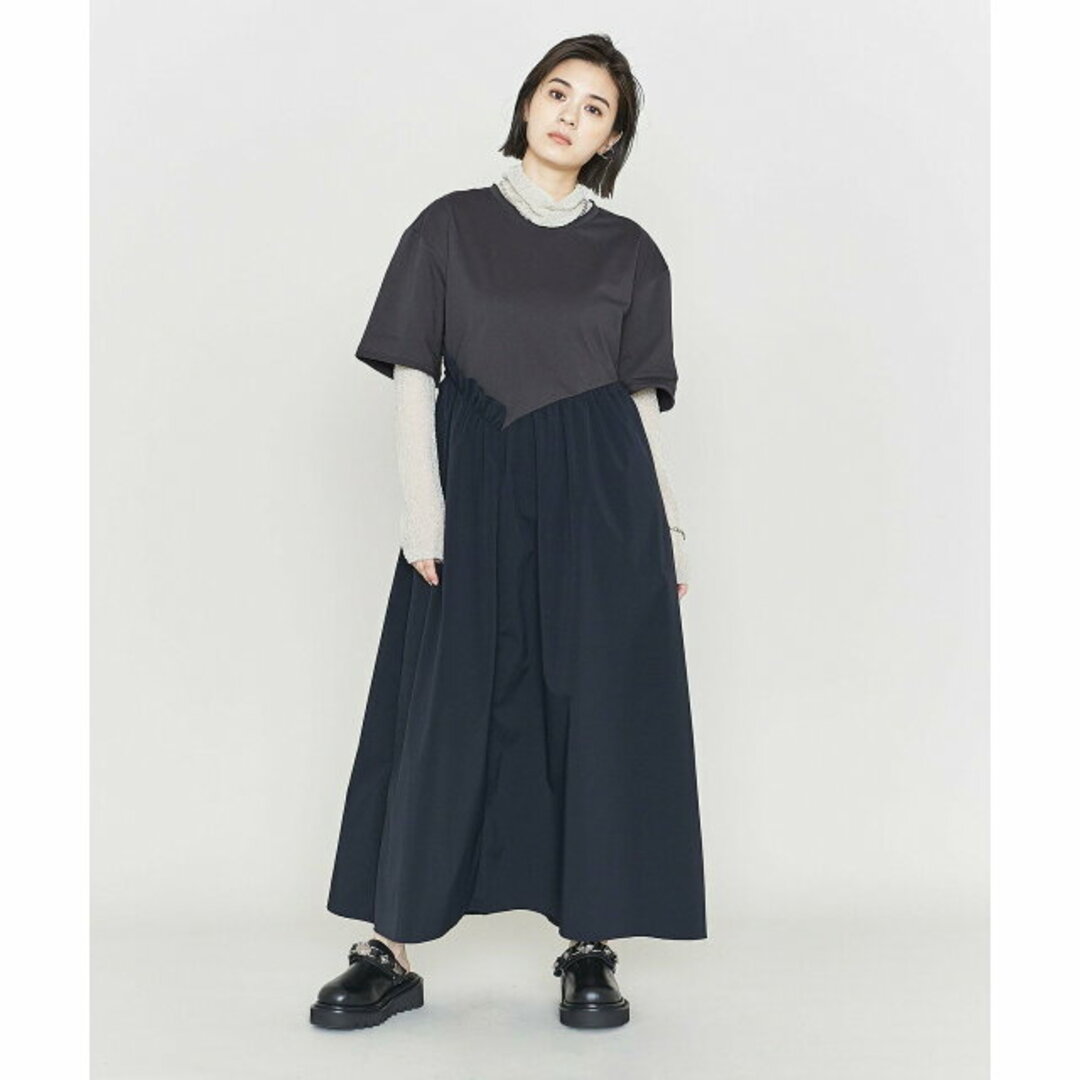 ASTRAET(アストラット)の【NAVY】【FREE】<ASTRAET>クルーネック コンビ フレアワンピース レディースのワンピース(ロングワンピース/マキシワンピース)の商品写真