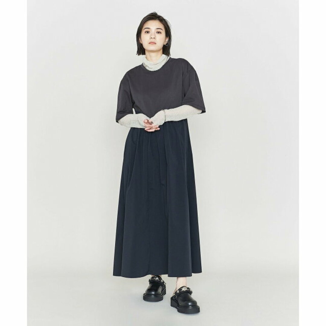 ASTRAET(アストラット)の【NAVY】【FREE】<ASTRAET>クルーネック コンビ フレアワンピース レディースのワンピース(ロングワンピース/マキシワンピース)の商品写真