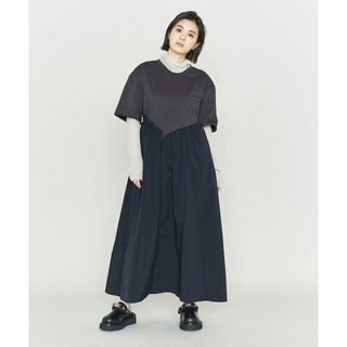 【NAVY】<ASTRAET>クルーネック コンビ フレアワンピース