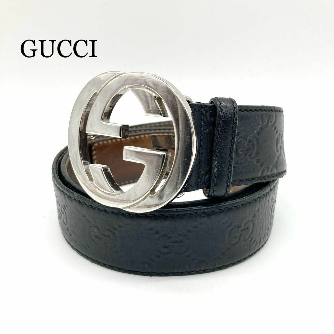 Gucci(グッチ)の【美品】 グッチ インターロッキング ブラック ベルト GG柄 レザー メンズ メンズのファッション小物(ベルト)の商品写真