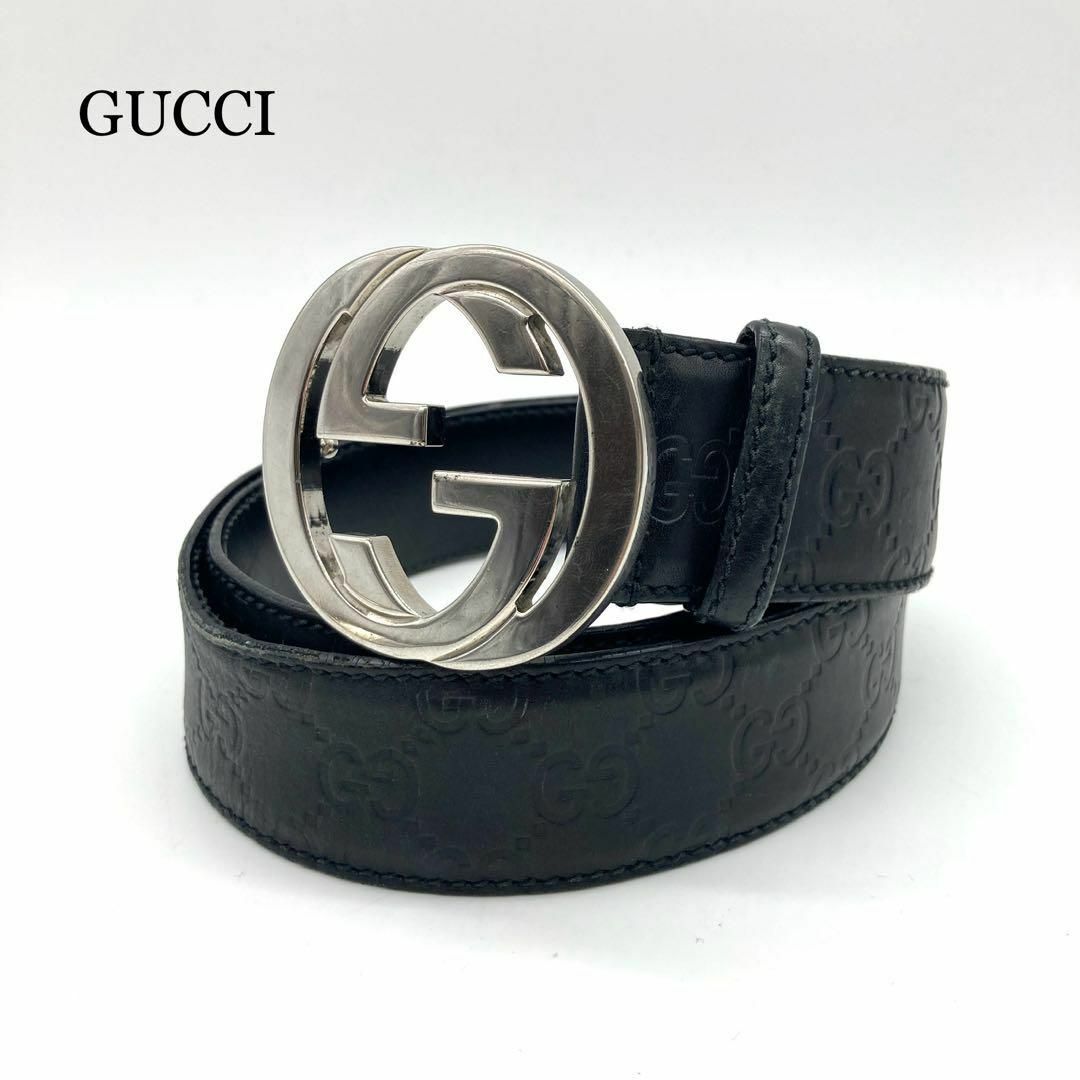 競売 【美品】GUCCI GGキャンバス レザー ベルト インターロッキング