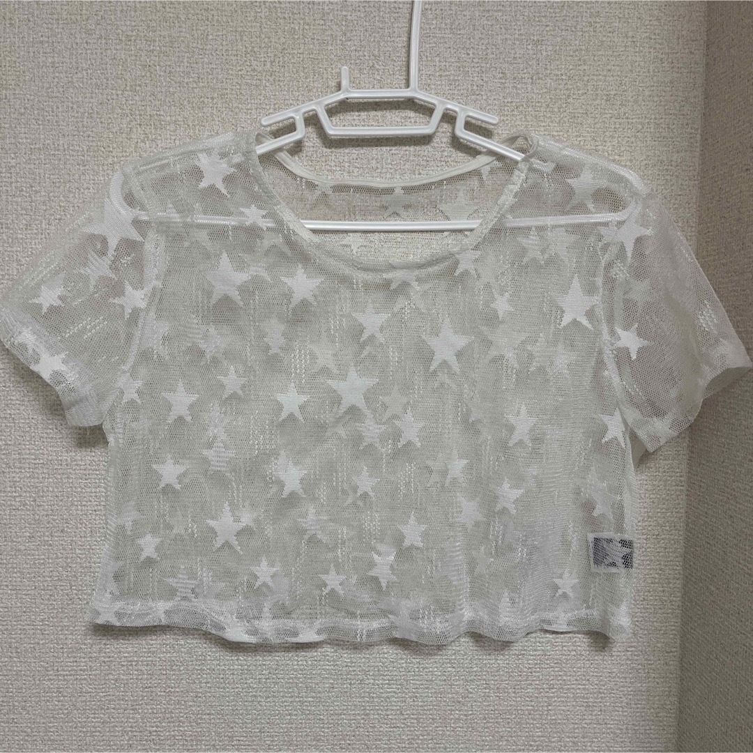 SHEIN(シーイン)のメッシュトップス　クロップド丈　xs レディースのトップス(Tシャツ(半袖/袖なし))の商品写真