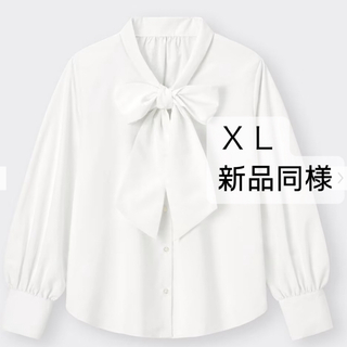 ジーユー(GU)のGU ビッグボウタイブラウス ホワイト XL(シャツ/ブラウス(長袖/七分))