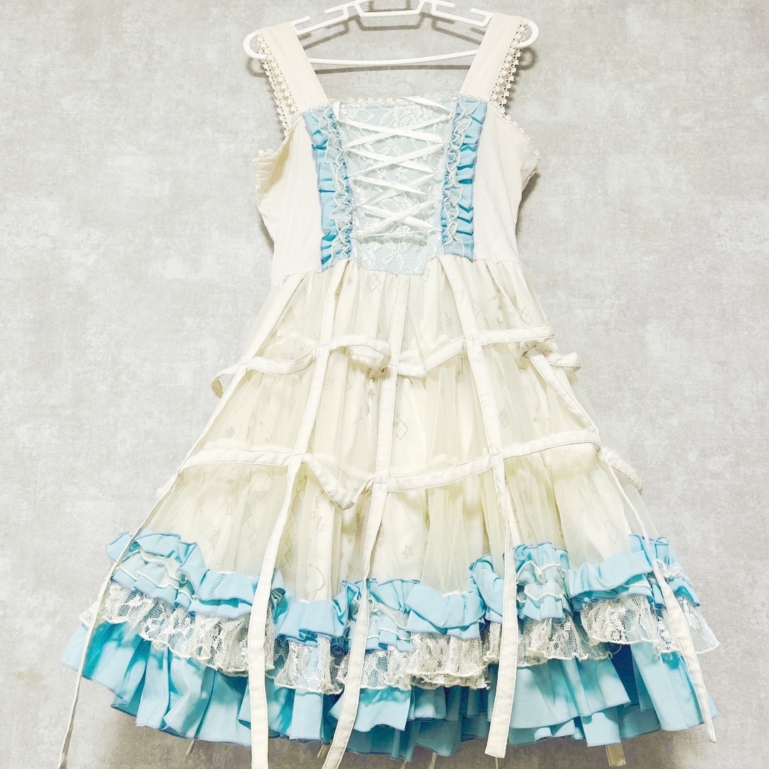 h.naoto FRILL 鳥籠ジャンパースカート サックス 白 h.naoto FRILL 鳥籠ジャンパースカート サックス 白
