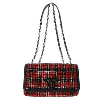 シャネル(CHANEL)のCHANEL(シャネル) ショルダーバッグ レディース CCフィリグリー/マトラッセ A93341 レッド×黒×マルチ フラップバッグ/タータンチェック柄/ラメ/チェーンショルダー/シルバー金具 ツイード×ラムスキン(ショルダーバッグ)