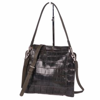 クロコダイル(Crocodile)の美品 クロコダイル CROCODILE バッグ 2way ハンドバッグ ショルダーバッグ マットクロコ ワニ革 カバン レディース グレー(ハンドバッグ)