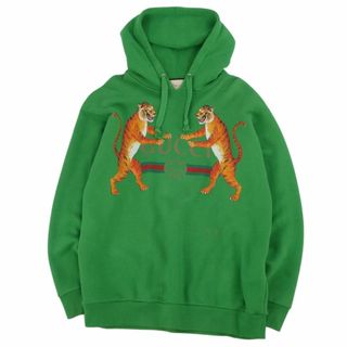 グッチ(Gucci)のグッチ GUCCI スウェット パーカー プルオーバーオールドロゴ タイガー GG シェリーライン トップス メンズ M グリーン(パーカー)