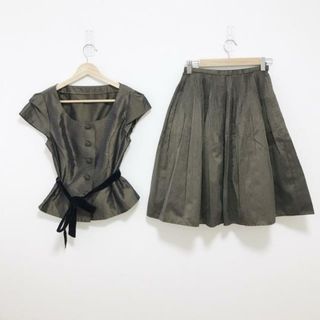 miss ashida(ミスアシダ) スカートセットアップ サイズ7 S レディース美品  - カーキ×アイボリー ボーダー/ストライプ(セット/コーデ)