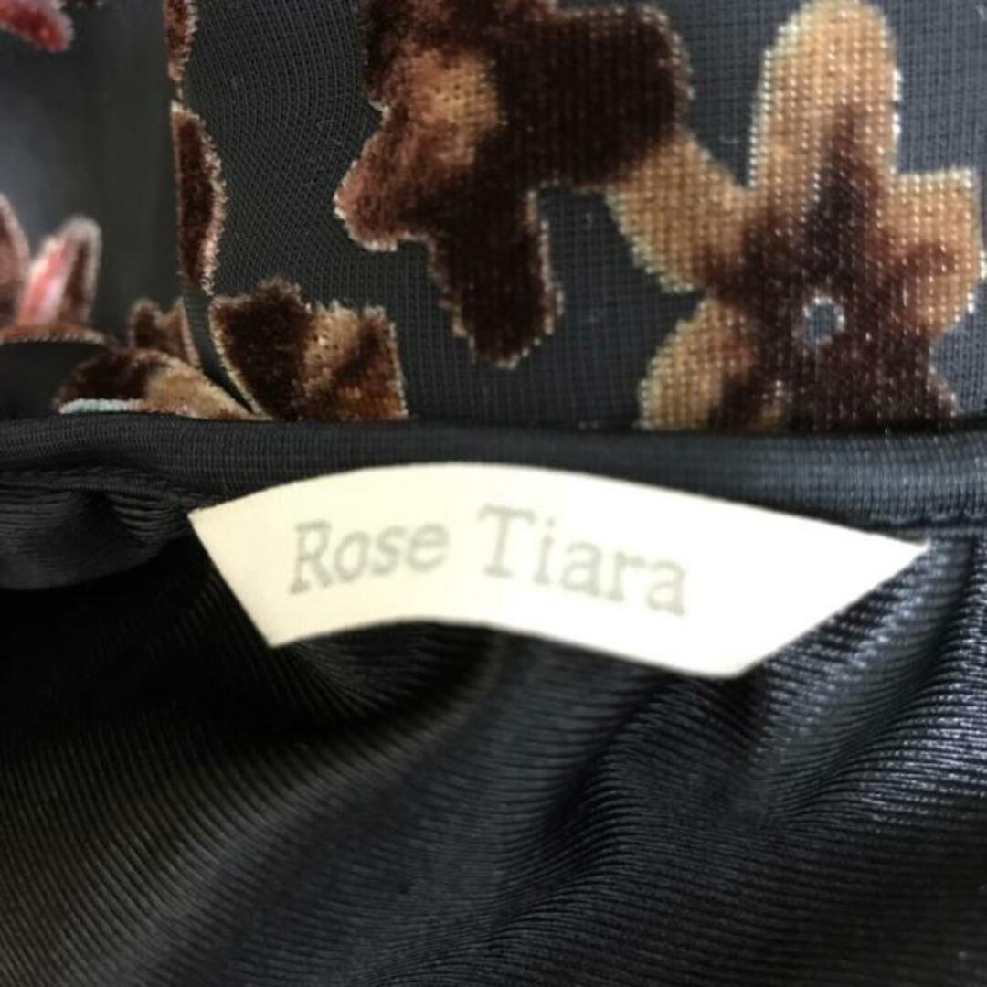 Rose Tiara(ローズティアラ)のRose Tiara(ローズティアラ) ワンピース サイズ42 L レディース - 黒×ダークブラウン×マルチ Vネック/半袖/ひざ丈/ベロア/花柄/レース レディースのワンピース(その他)の商品写真