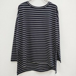 セオリー(theory)のtheory 新品未使用品 レーヨンコットン サイドスリット入り ロングTシャツ サイズS カットソー ネイビー ホワイト レディース セオリー【中古】4-0302M☆(カットソー(長袖/七分))