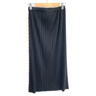プリーツプリーズイッセイミヤケ(PLEATS PLEASE ISSEY MIYAKE)のPLEATS PLEASE(プリーツプリーズ) ロングスカート サイズ3 L レディース美品  - 黒×レッド×マルチ プリーツ/ウエストゴム(ロングスカート)