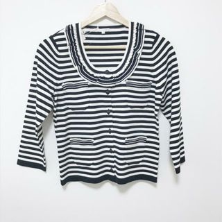 トゥービーシック(TO BE CHIC)のTO BE CHIC(トゥービーシック) カーディガン サイズ3 L レディース美品  - 白×黒 長袖/ボーダー/フリル(カーディガン)