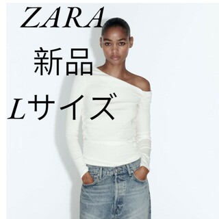 ザラ(ZARA)の【オンライン完売】ZARAギャザーTシャツ♡ホワイトLサイズ(Tシャツ(長袖/七分))