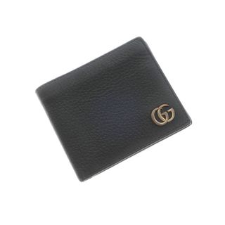 グッチ(Gucci)の【中古】グッチ GUCCI レザー 二つ折り財布 ブラック【メンズ】(折り財布)