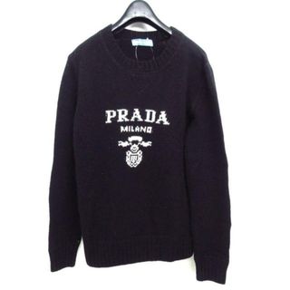 プラダ(PRADA)のPRADA(プラダ) 長袖セーター サイズ36 S レディース美品  - P24G1V S211 1YMW 黒×白 クルーネック/ロゴ/ウール×カシミヤ(ニット/セーター)