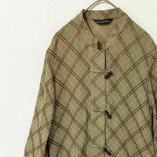 ナチュラルヴィンテージ(natuRAL vintage)のバンドカラーシャツ 7分丈 チェック レーヨン 一点物 M(シャツ/ブラウス(長袖/七分))