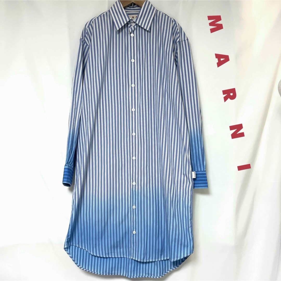 Marni(マルニ)のMARNI 22SS ディップ染め ストライプ ポプリンシャツ ワンピース 36 レディースのトップス(シャツ/ブラウス(長袖/七分))の商品写真