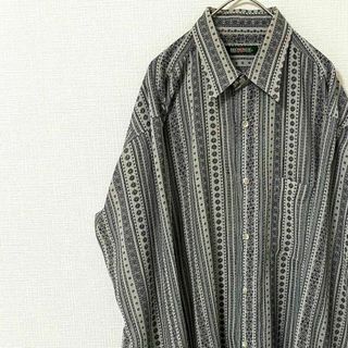 ナチュラルヴィンテージ(natuRAL vintage)のシャツ 長袖 太アーム ストライプ 幾何学模様 L ヴィンテージ 一点物(シャツ)