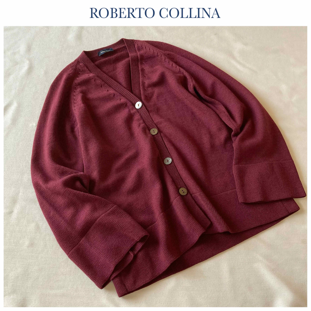 ROBERTO COLLINA(ロベルトコリーナ)のロベルトコリーナ ベルスリーブ Vネック ニット カーディガン S バーガンディ レディースのトップス(カーディガン)の商品写真